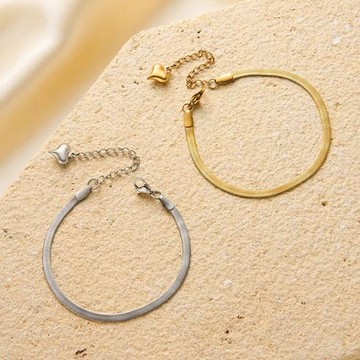 ANGEL 愛心個性簡約刀片扁鍊歐美鈦鋼手鍊腳鍊可選(2色可選)