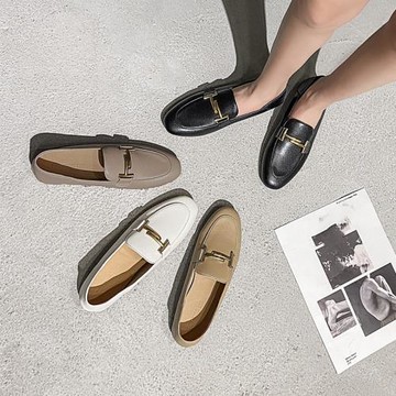 樂福鞋女平底單鞋2024春秋季新款豆豆鞋真皮懶人一腳蹬歐美小皮鞋