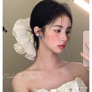 超大褶皺雙層髮圈大腸圈高級感頭繩頭花氣質新娘結婚法式婚紗配飾