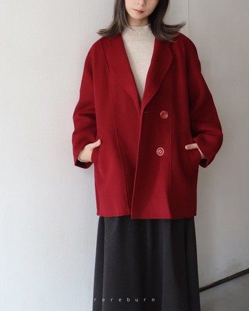復古剪裁日本製羊毛質感紅色古著大衣外套