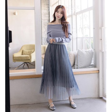 【秋冬新品】HS 透紗星光長裙 灰藍