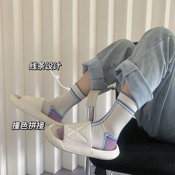 新款熱門  韓國襪子 女東大門 KSOX 時尚襪 撞色彩跟中筒透氣襪 女士條紋襪 長襪 學生襪