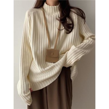 大碼胖mm半高領毛衣女秋季2025新款寬松打底衫日系顯瘦針織衫上衣