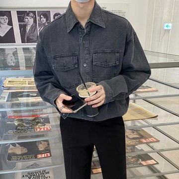 MRCYC 秋季寬松水洗牛仔襯衫外套男長袖工裝韓系襯衣痞帥上衣夾克