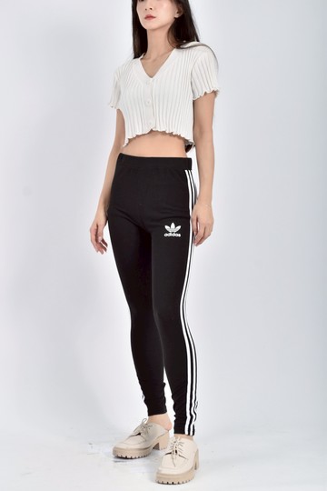 (M) adidas高腰運動鬆緊腰黑色長褲