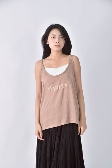 (S) cream spoon韓牌吊帶棕色上衣