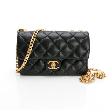 Chanel Flap bag 雙C LOGO菱格紋小羊皮翻蓋鍊條包 (細紋/中型菱格/金色可調節式鏈帶) (皮革小部份淡色瑕疵)