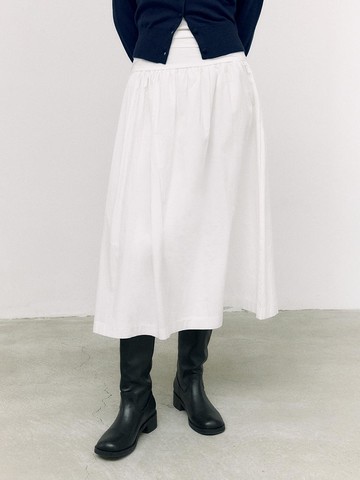 Shirring Maxi Flare Skirt [Beige]