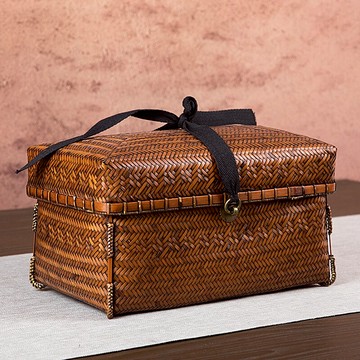 手工竹編茶具收納盒 帶蓋旅行便攜防塵整理盒 復古禪意茶道零配件