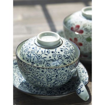 和風四季釉下彩蓋碗飯碗家用陶瓷碗燉盅泡飯蒸飯碗餐廳甜品碗粥碗