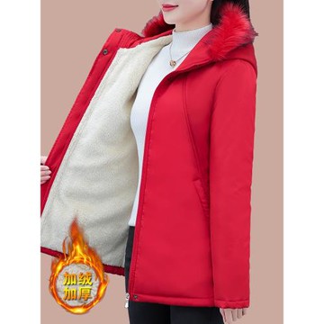 中長款棉衣女冬季2025新款休閑時尚毛領棉服加絨加厚保暖寬松外套