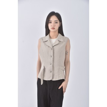 (S) 卡帛質感西裝無袖杏色外套二手衣