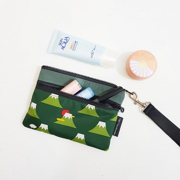 【富士山-綠&綠】 NEW! 化妝包 雙層拉鏈袋 隨身包