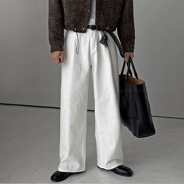 正韓日常百搭款純棉單摺直筒休閒寬褲 2色 YUPPIE 預購商品 1006