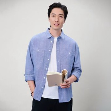 GIORDANO 男裝青年布工作風雙口袋寬鬆襯衫 - 28 海王星藍