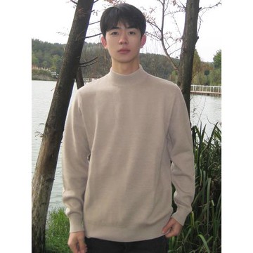 加絨加厚半高領羊毛混紡毛衣男冬季中領內搭上衣保暖衣針織打底衫