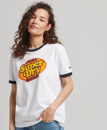 Superdry Women's Women's Cooper Nostalgia T-Shirt White / Optic/eclipse Navy - Size: 6 Size: 2