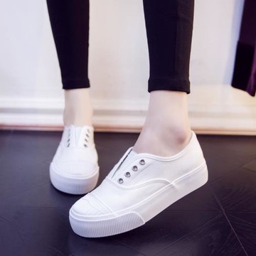 懶人鞋女春季2025新款一腳蹬帆布鞋學生韓版百搭厚底增高樂福女鞋