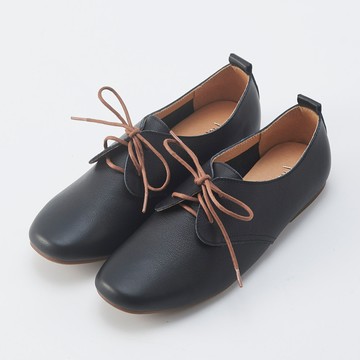 Kuru Mira非常日系真皮綁帶牛津鞋-水墨黑