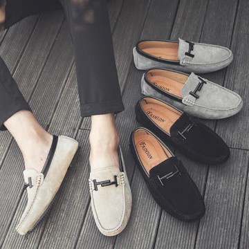 2026春季新款男士豆豆鞋男磨砂真皮百搭學生英倫韓版潮流懶人鞋男