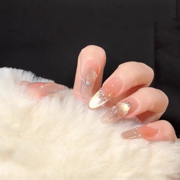 ➕最新設計款穿戴甲💅【琉璃金迷】純手工穿戴甲成品重複使用高級感美甲貼片可拆卸10片短梯穿戴甲 MBFS