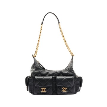 CHANEL 香奈兒 Trendy Pockets Hobo 肩背包 黑色 菱格紋羊皮 【二手名牌BRAND OFF】