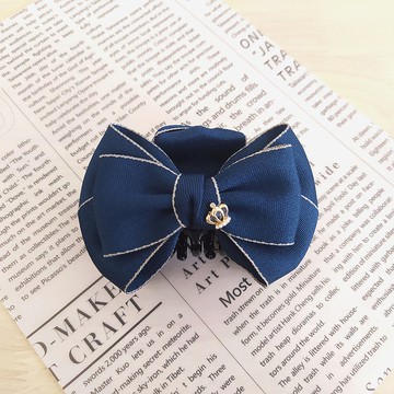 素面滾邊蝴蝶結大鯊魚夾 藍