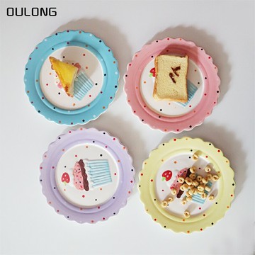 可愛卡通浮雕陶瓷點心盤子家用擺盤西餐牛排意面盤甜品蛋糕盤餐具