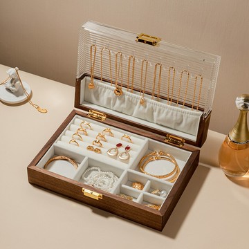 【含稅/免運】 首飾盒收納盒高檔精致木質項鏈戒指收納盒新款亞克力盒子一件代發