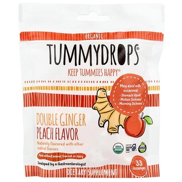 Tummydrops, 有機雙重姜桃滴劑，33 含片