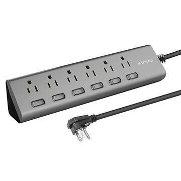 Kinyo 6開6插三角延長線 3孔 CGTM366-6  1.8m  銀色  1條