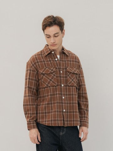 【絕版出清】法蘭絨造型格紋長袖襯衫