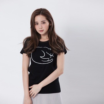貓咪愛睡覺 蜜桃棉 女T 黑色