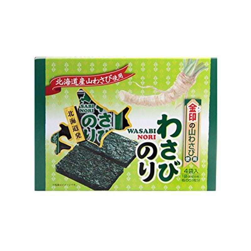 わさびのり 4袋入 (1袋(8切8枚)板のり1枚分) 金印の(北海道産山わさび使用)厳選された国産の乾のりに山葵の風味が味付けされております