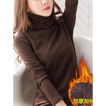 高領打底衫女秋冬2025新款長袖t恤內搭洋氣加絨加厚咖色上衣體恤
