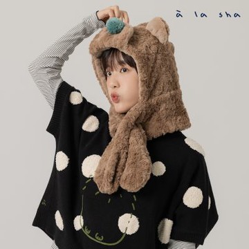 a la sha 當季魅力▼ 熊耳毛毛連帽圍脖