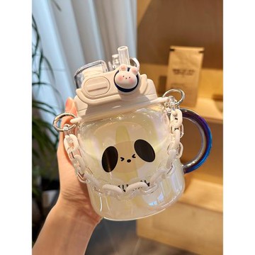 水杯女生玻璃杯高顏值大容量耐高溫2022新款吸管杯辦公室可愛杯子