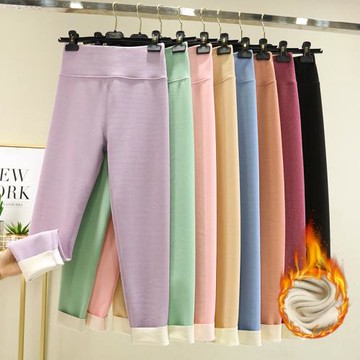秋褲女無痕德絨蠶絲自發熱內穿高腰長褲加絨加厚打底褲秋冬保暖褲