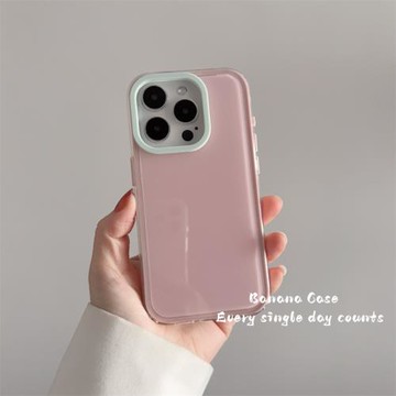 韓國ins小清新淡粉色撞色攝像頭二合一手機殼適用iPhone16promax蘋果15pro溫柔14promax新款防摔13/14pro硬殼