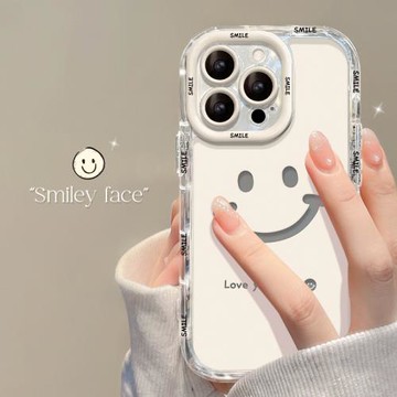 適用蘋果16promax手機殼新女款iPhone13簡約笑臉15/14plus創意奶油殼透明xr鏡面防摔xs硅膠12/11高級感8/7p套