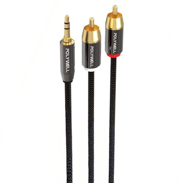 POLYWELL 3.5mm公 (三極)轉 2*RCA 2M 1條 PW15-W52-B021  單一商品