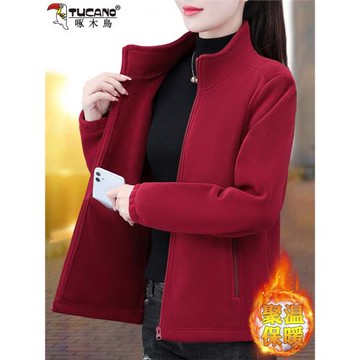 啄木鳥搖粒絨外套女短款2025秋季新款時尚中老年媽媽加厚保暖上衣