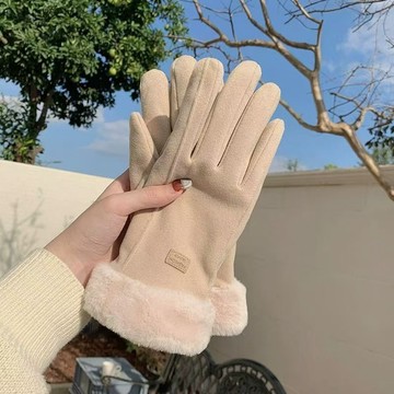 🏆秋冬好物🏆麂皮絨手套女保暖防寒騎車手套女冬季可愛加絨加厚可觸屏騎行手套