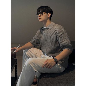 MRCYC夏季薄款透氣翻領針織衫男士寬松短袖POLO衫韓系通勤風穿搭