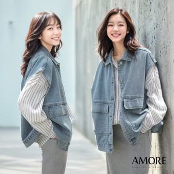 【Amore】復古減齡工裝風百搭牛仔背心 背心外套 無袖背心