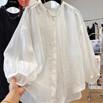 【ACheter】慵懶風棉麻防曬襯衫長袖上衣# 125513