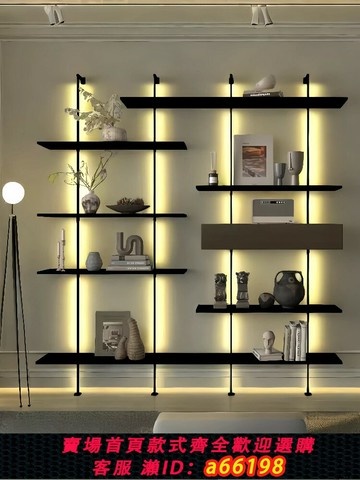【台灣公司 可開發票】置物架一體靠墻客廳展示架墻上置物柜辦公室書架可帶燈架子陳列架