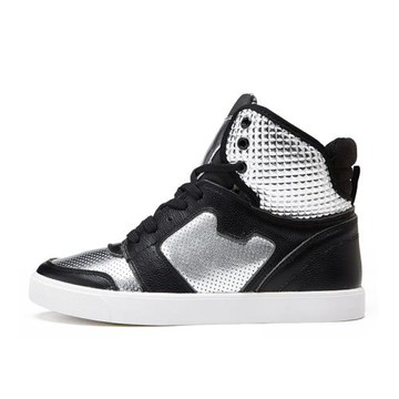 復古楓新款女生個性高幫健身鞋瑜伽系帶鞋街頭魅力時尚鞋銀色黑色