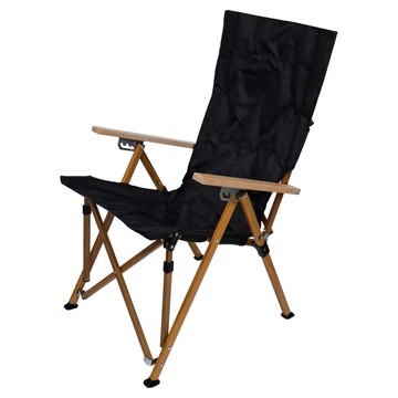 戶外四段式可調節高背大川椅 600D牛津布櫸木扶手 支架鋁合金 約3.7公斤 承重120公斤  摩砂黑  1個