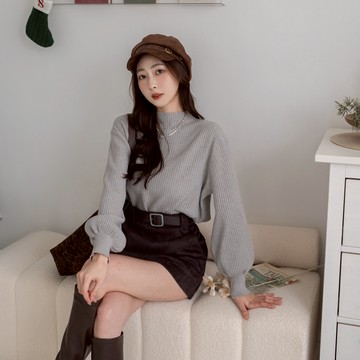 立領坑紋泡泡袖針織毛衣 XN8108522【現+預】